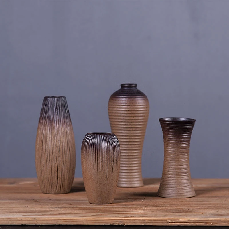 

New Classical Ceramic Vase Handmade Flower Vase Ornaments Tabletop Hydroponic Coarse Pottery Small Vases Flowerpot home decorat