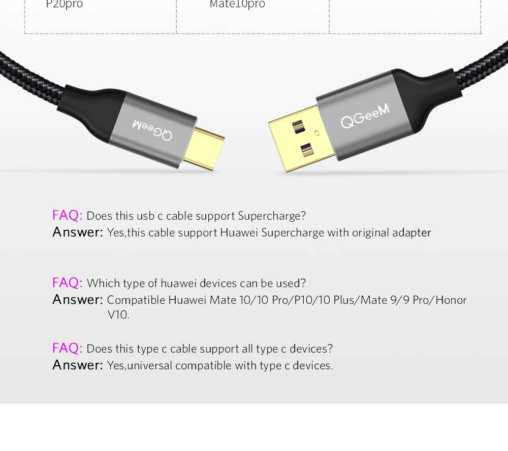 QGEEM 5A usb type C кабель для huawei P20 mate 20 Pro USB быстрая зарядка USB C кабель для передачи данных Honor V10 Supercharge type-C кабель