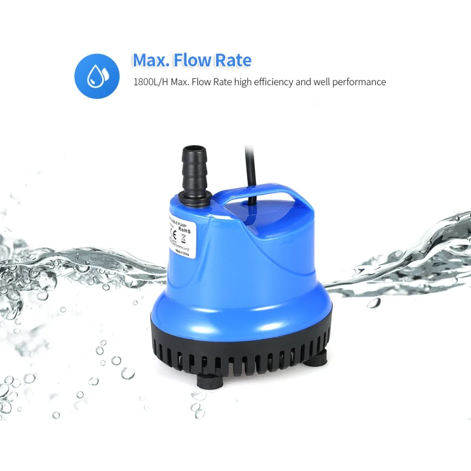 

EU Plug Submersible Water Pump Mini Fountain Pump 25W Water Submersible Pump Flow Rate Fountain Aquarium Water PumpAir Fish Tank