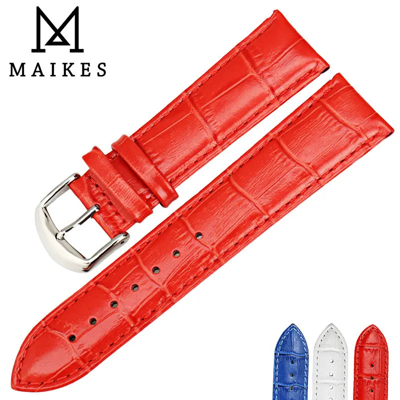 Новые модные ремешки для часов MAIKES красные из натуральной кожи 16 18 20 22 мм