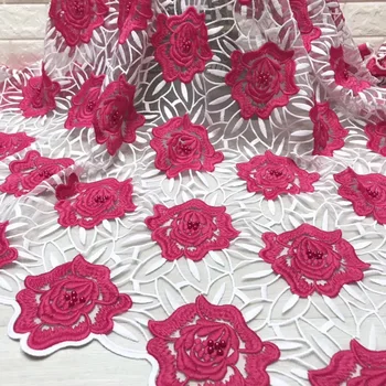 

African lace fabrics french High Quality bridal beaded Water soluble lace 3 d flowers lace tulle lace fabric For Wedding Dress