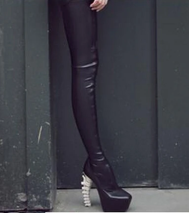 Seltsam Sexy Dicken Heels Runde Stil Schwarzes Stiefel Lange knie Frau High Schuhe Damen Plattform Over Fischgräte Sestito the Mädchen Kappe wF57qxEA