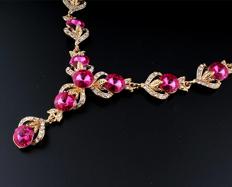 Jiayijiaduo, классический красный кристалл, ожерелье, серьги, ювелирный набор, золотой цвет, для благородных женщин, свадебные украшения, подарок, вечерние, Прямая поставка