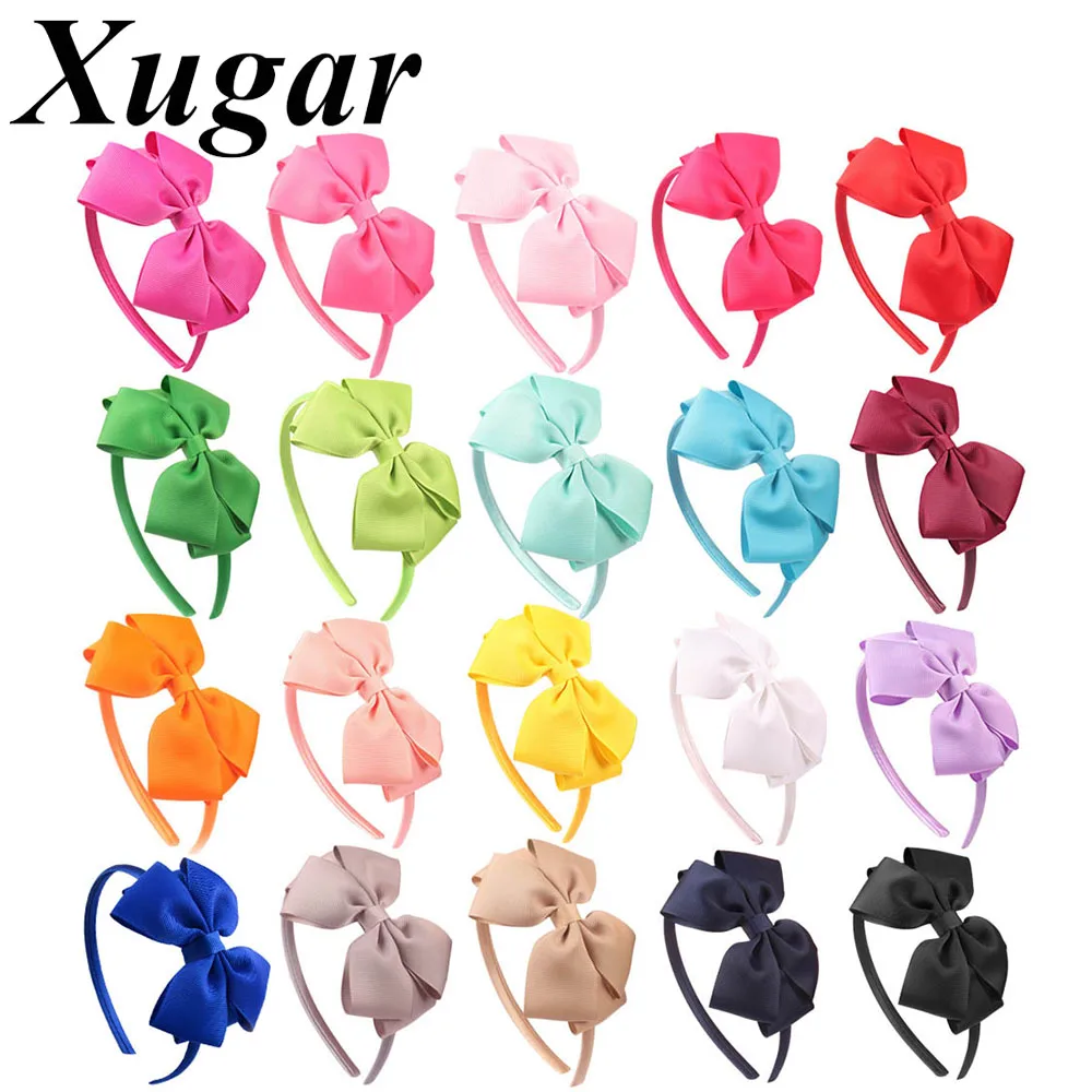

Solid Boutique Hairbands For Girls Handmade Grosgrain Ribbon Bow Headband Children High Quality Hair Accessories