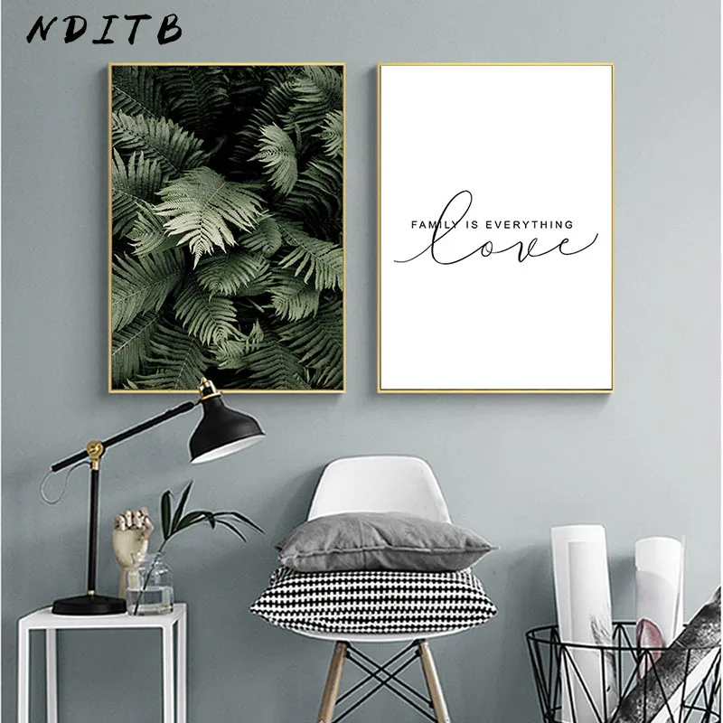 Green Plant Leaf Canvas Poster Quotes Print Scandinavian Style Painting Decorative Picture Modern Living Room Nordic Decoration|Painting & Calligraphy| - AliExpress