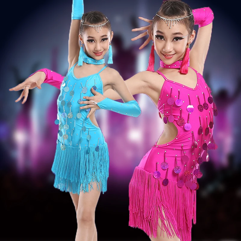 Children Sequin Fringe Latin Dance Dress For Girls Ballroom Dance ...