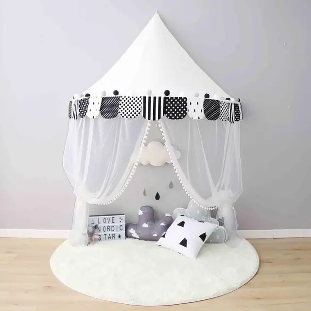 Kids Teepee Tents Children Play House Cotton Bed Tent Canopy Foldable