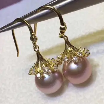 

Free shipping natural natural 10-11mm purple round south sea Pearl Earrings 925