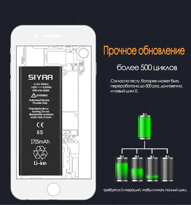 SIYAA Батарея для iPhone 6s 1715 мАч реального Ёмкость iPhone 6s Замена Batteria ремонт инструменты Розничная посылка бесплатные подарки