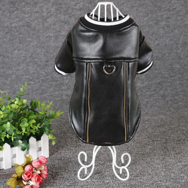 New Fashion Dog Leather Jacket Waterproof Coat Plush Plus Velvet Clothes Pet Cat Dog Jacket Autumn And Winter Warm Clothing