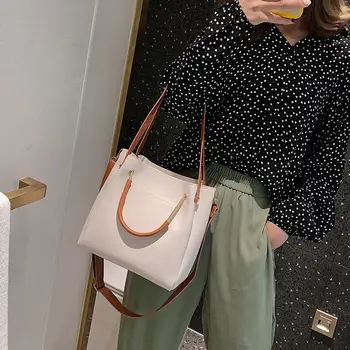 

Fashion Handbags Solid Color Leather Women Shoulder Large Capacity Cross Body Bag Female Bucket Bag For Women 2019 #20