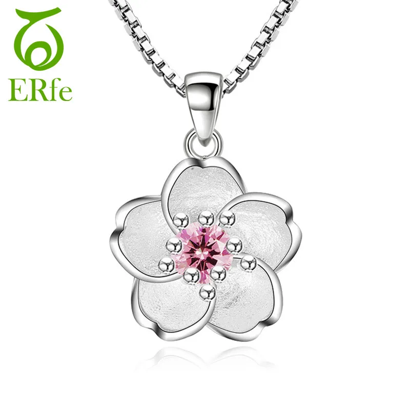 

2019 Delicate Red Crystal Rose Flower Pendant Necklace Girls Silver Box Chain Neckalce Women Collier Femme Argent Gift SN018