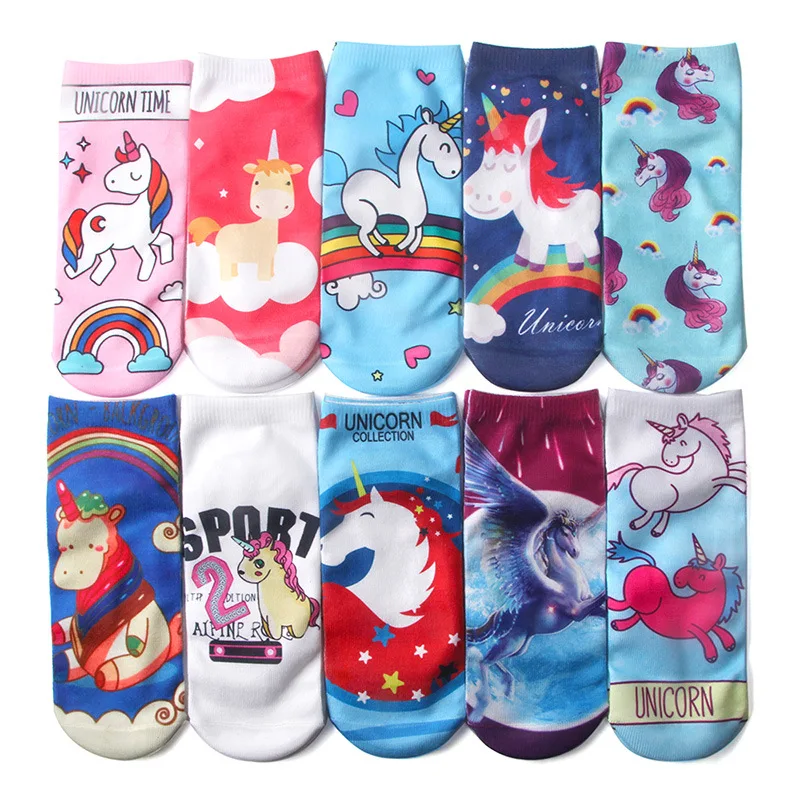 2017 New Soft Cotton Unicorn Socks Kids Girls Novelty 3D printing