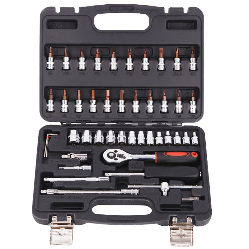 46pcs Automobile Motorcycle Car Repair Tool Box Precision Ratchet