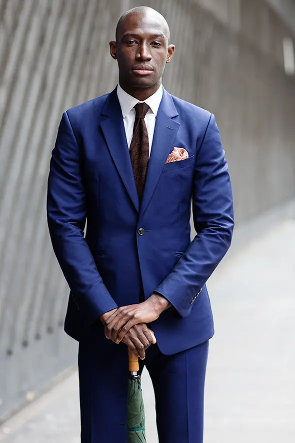 tie with blue coat pant