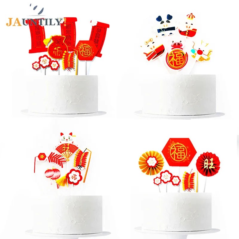 

2019 New Year Cake Topper Creative Cake Decorations New Year's Blessing Bag Card Insertion Lucky Cat Card party decoration