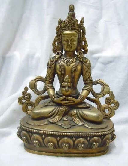

shitou 003198 Old Chinese gild bronze carved Buddhism Amitayus buddha Sculpture statue
