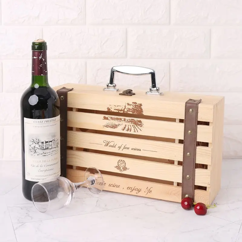 Винтаж древесины красное вино бутылок фургон ящик для хранения Дисплей держатель для День рождения Рождественский подарок