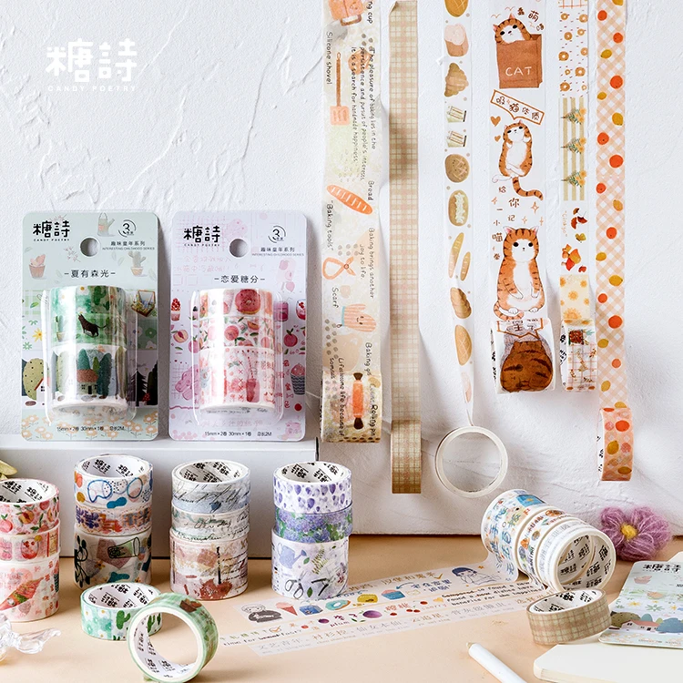 

3pcs/pack cute Washi Masking Tape Set Petal Animal Flower Paper Masking Tapes Japanese Washi Tape Diy Scrapbooking Sticker
