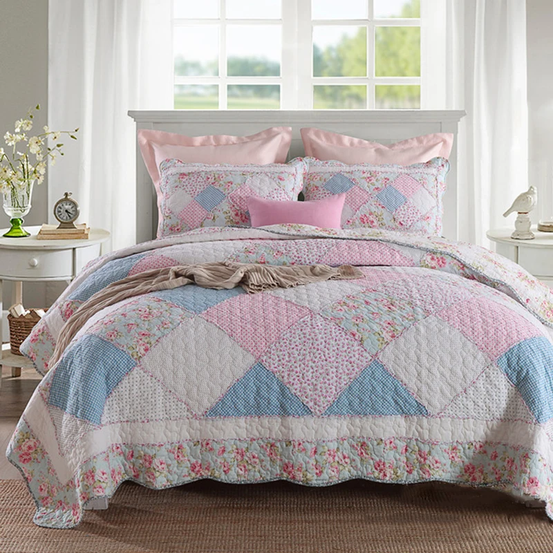 

CHAUSUB Bedspread Quilt Set 3pcs Korea Patchwork Coverlet Cotton Quilts Bed Cover Pillowcase King Queen Size Summer Blanket