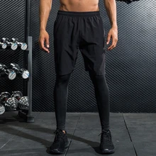 Комплект из 2 предметов мужские шорты для бега+ легинсы для тренировок тренажерный зал для фитнеса, бега, занятий спортом Для мужчин шорты для бега дышащие с карманами