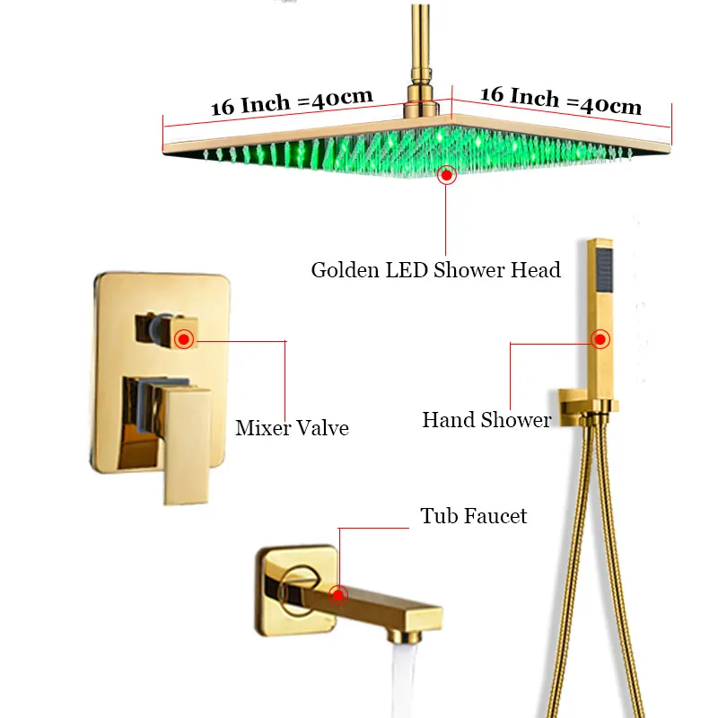 ULGKSD смеситель для душа для ванной комнаты золотой Латунный 16 ''душевая головка Ceil настенное крепление душевой набор смеситель для горячей и холодной воды кран - Цвет: Ceiling Mounted