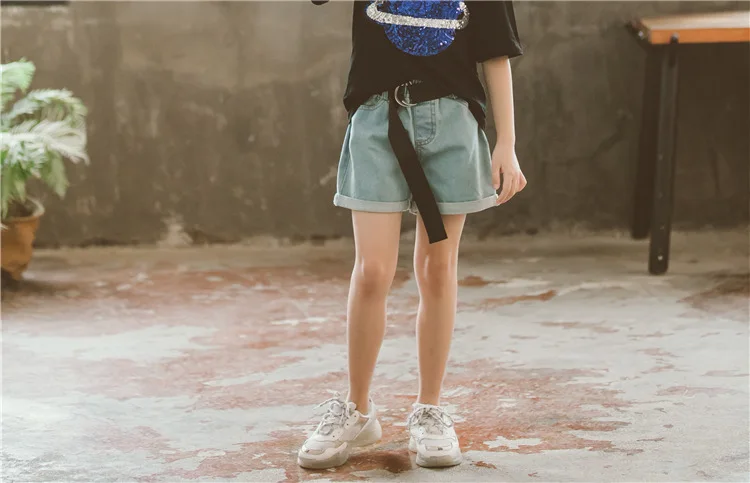 Baby Big Girls Shorts Jeans Summer 2019 Children's Solid Shorts Kids Belt Denim Shorts For Girls Clothes Toddler Girl Clothing (7).jpg