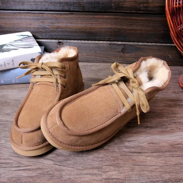 

New High Quality Men's Fashion Snow Boots Warm Winter Boots Men Winter Shoes 100% Wool Natural Fur Breathable Ankle Shoes
