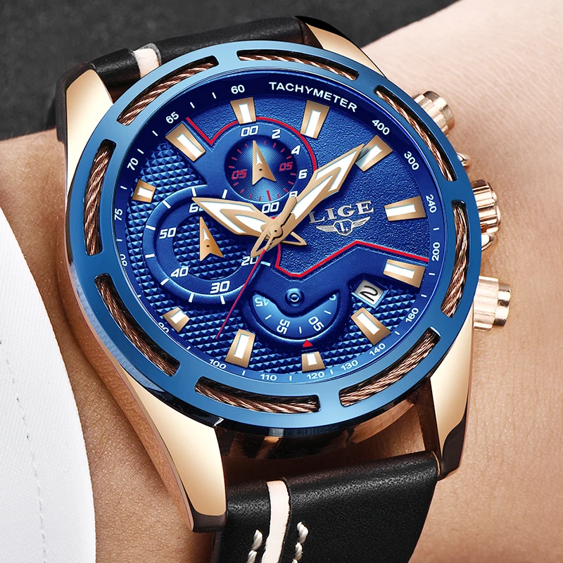 

LIGE Fashion Mens Watches Top Brand Luxury Casual Sport Quartz Watch Men Leather Waterproof Military Wristwatch Relogio Masculio