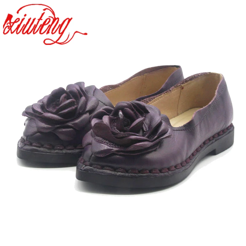 Xiuteng/Коллекция года; женская обувь ручной работы из натуральной кожи; мягкая безопасная обувь на плоской подошве; обувь для вождения Осенняя женская обувь на плоской подошве с острым носком; 5 цветов - Цвет: 1688 purple