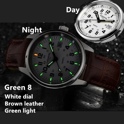 Тритий световой военных погружения спортивные водонепроницаемые 200м швейцарский кварцевые часы мужчин муёчины полный стали мода случайных часы люксовый бренд - Цвет: Green 8 brown leathe