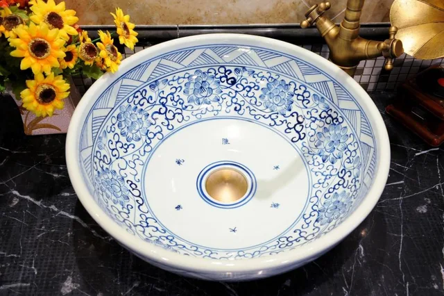 Blue And White Chinese Antique Ceramic Sink China Wash Basin Blue And White Chinese Antique Ceramic Sink China Wash Basin Counter Top Bathroom
