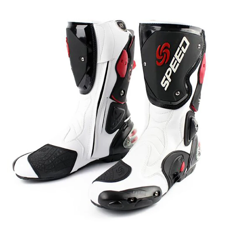 Comprar Botas de microfibra de cuero para motocicleta, botas de velocidad para hombre, botas de moto de cross hasta la rodilla, botas de Motocross a motor