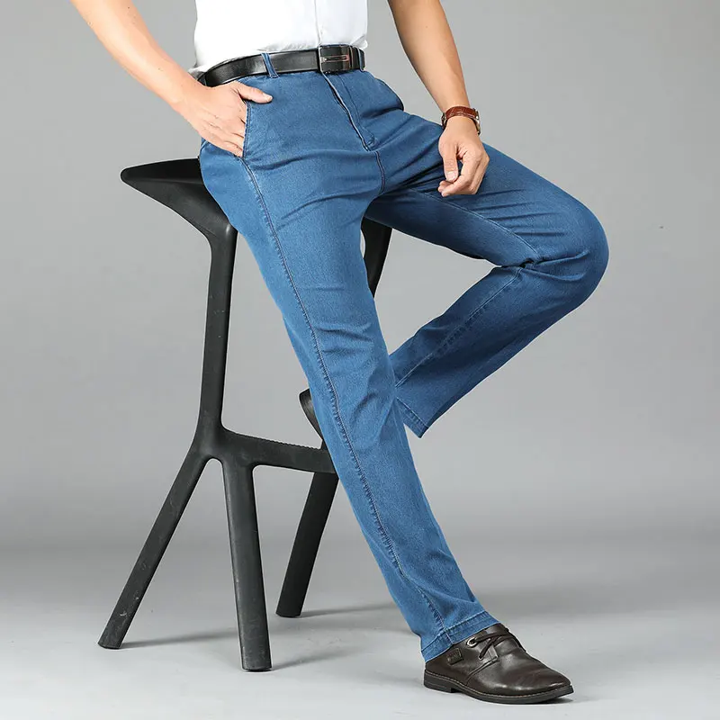 Brand Jeans Men'S Middle-aged Denim Jeans Men Casual Middle Waist Classical Long Pants Male Solid Straight Jeans for Men