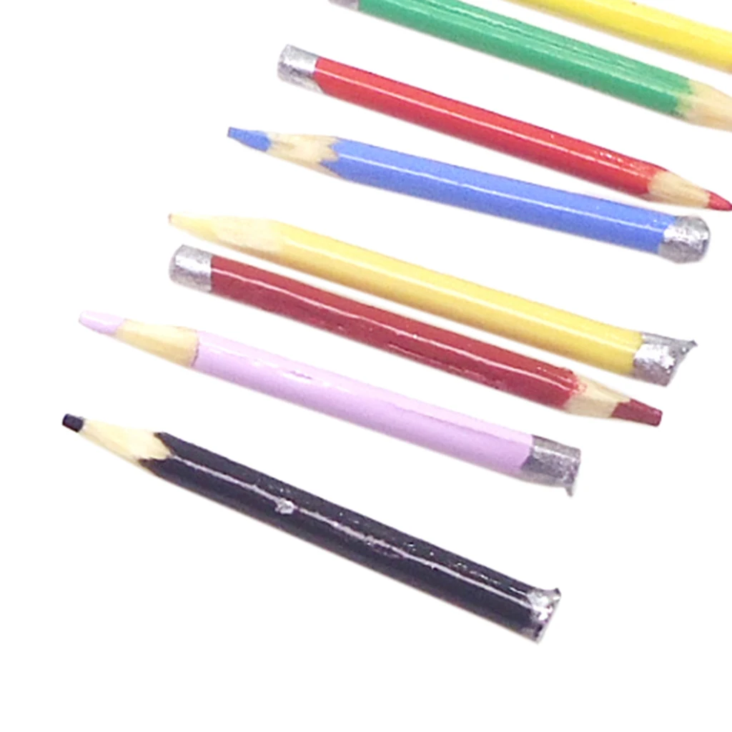Handmade Miniature Coloured Pencils Pen Stationery kit Model 1/12 Dolls House Room Furniture Toys Set of 8pcs