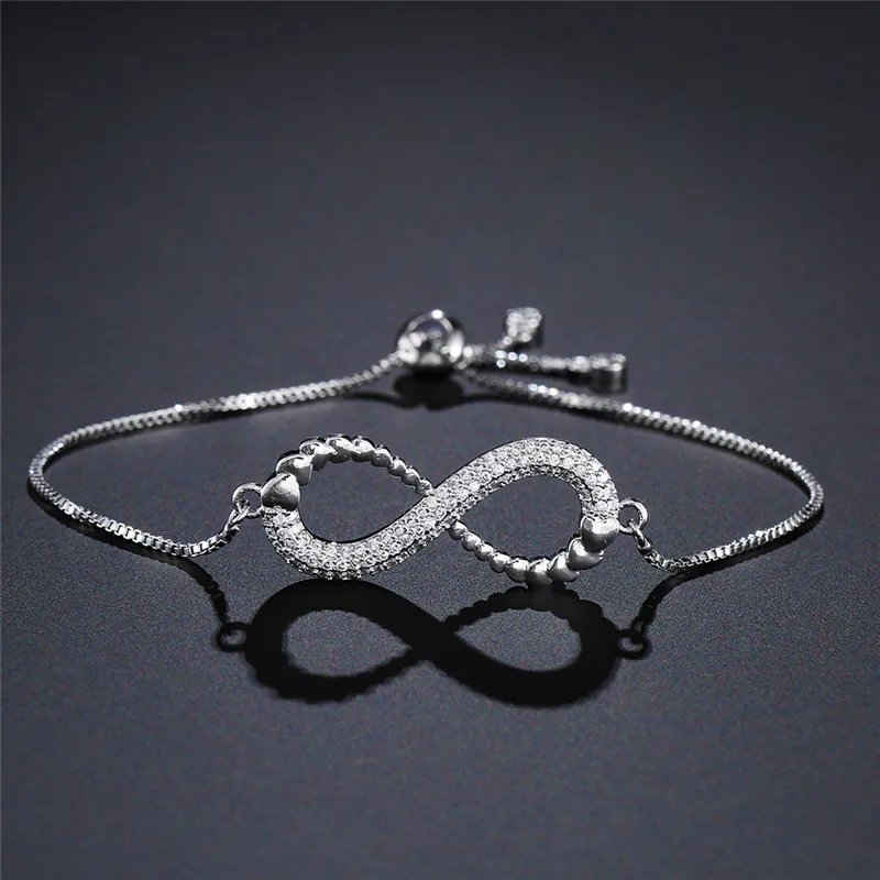 

NEWBUY 2019 Luxury Full Clear Cubic Zirconia Bracelets Female Party Jewelry Gold/Silver Color 8 Infinity Heart Charm Bracelets