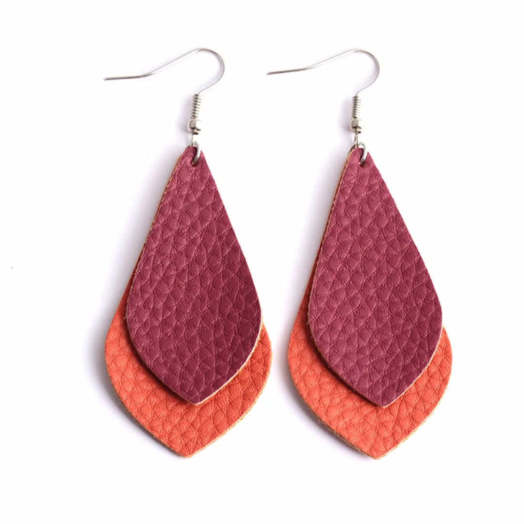 Bohemian PU Leather Long Drop Earrings For Women Trendy Statement Multi Layer Water Drop Earring oorbellen Jewelry Shellhard
