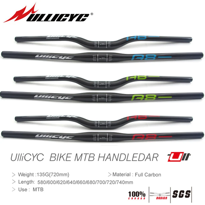 

Ullicyc A8 super light Mountain Bike Full Carbon Handlebar (Flat)31.8*580/600/620/640/660/680/700/720/740mm Free ship