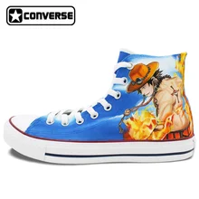 High Top Canvas Sneakers One Piece Converse All Star Men Women Hand Painted Shoes Man Woman Luffy Ace Jolly Roger Unique Gifts
