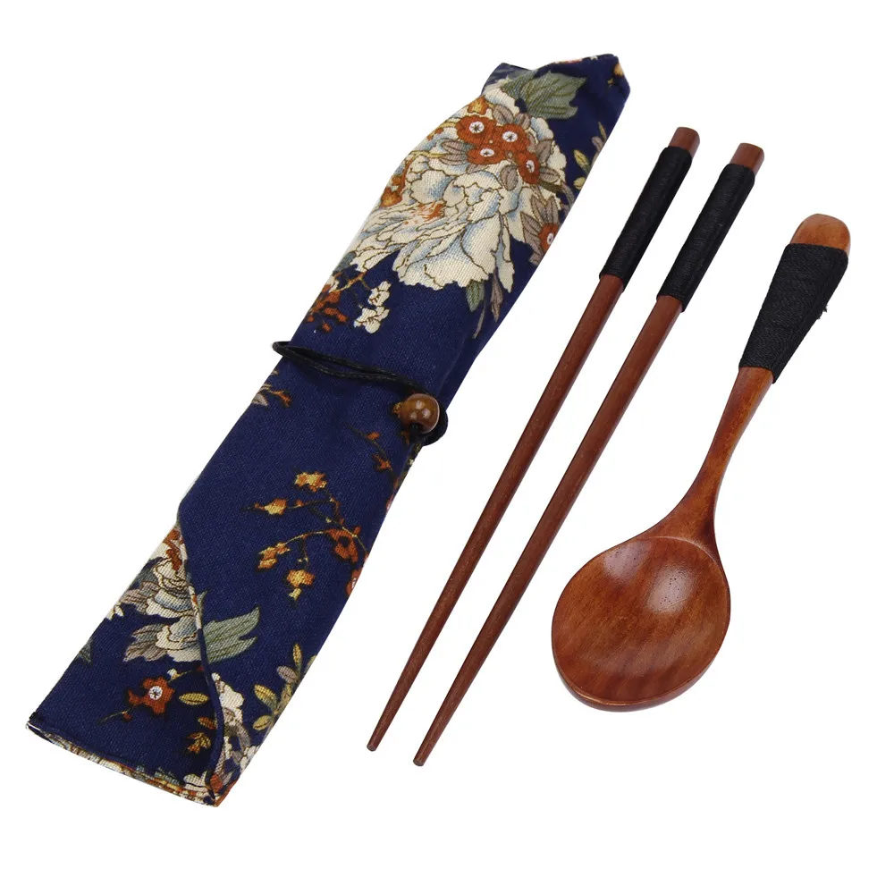 

Vintage Chinese Chopsticks Environmentally Friendly Portable Wooden Cutlery Sets Wooden Chopsticks And Spoons Bag Travel Suit