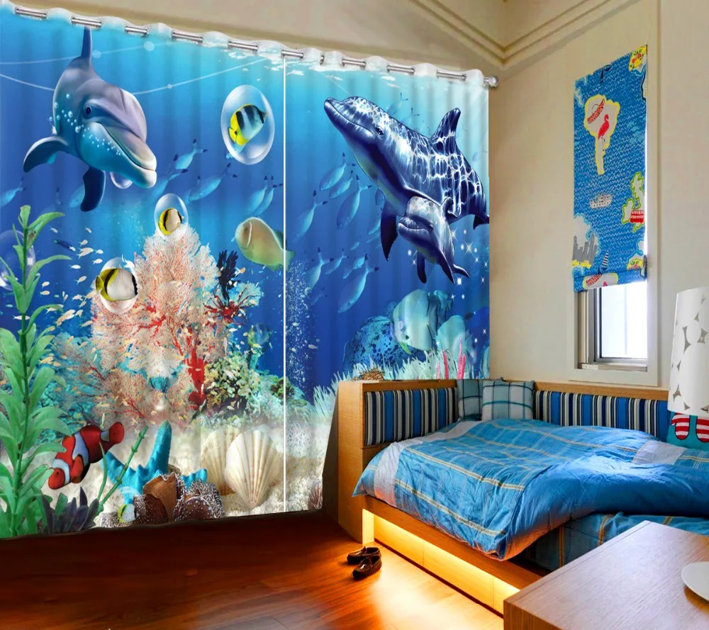 

Luxury European Modern ocean dolphin curtains for living room custom 3D printing home bedroom decoration CL-DLM765
