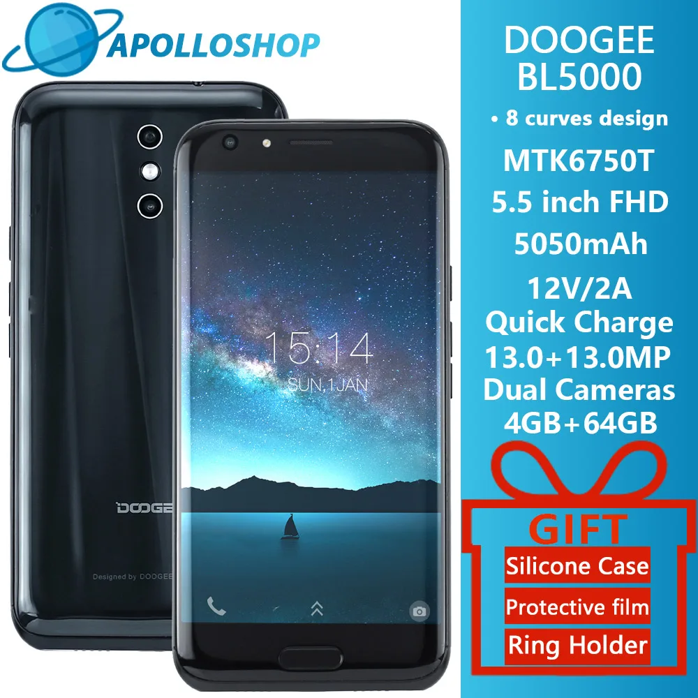 DOOGEE BL5000 Android 7.0 5050mAh 12V2A Quick Charge 5.5'' FHD MTK6750T Octa Core 4GB RAM 64GB ROM Dual 13.0MP Camera Smartphone