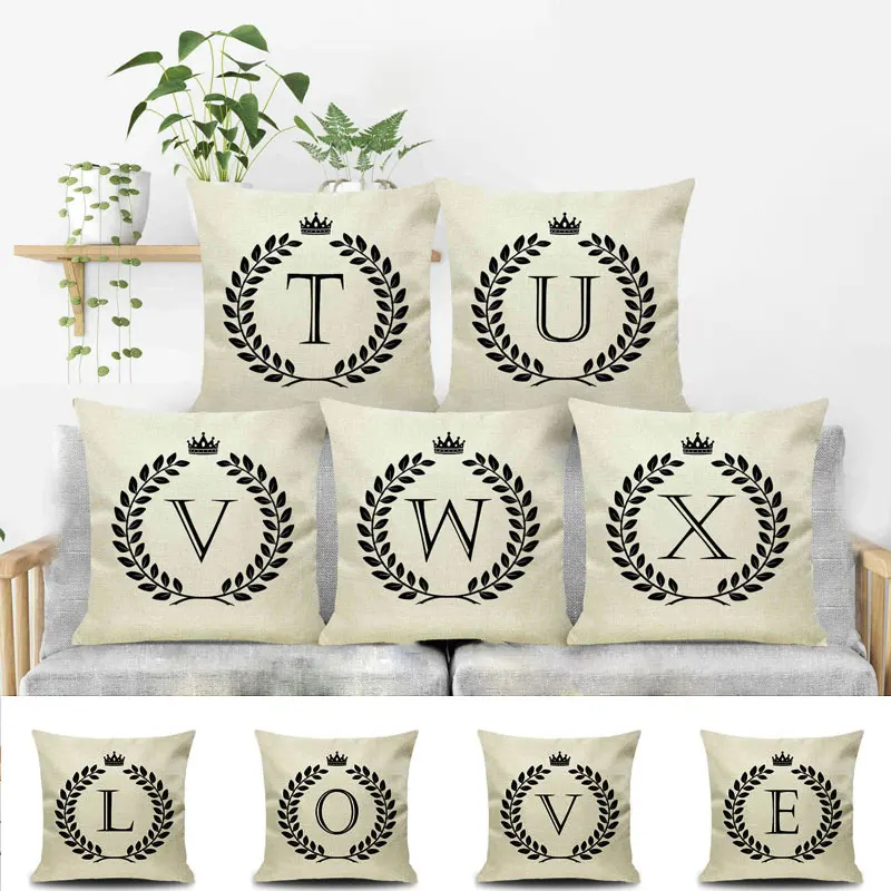 

1 Piece Alphabet Anglais Cotton Linen Throw Pillow Cushion Cover Car Home Decor Sofa Pillowcase Decorative 26 English Letters