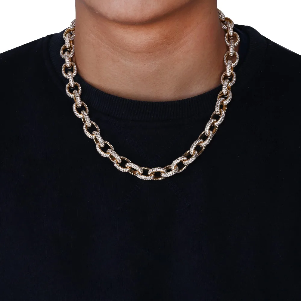 15 мм ширина персонализированные мужские витые звенья цепи ожерелье Iced Out Bling AAA+ CZ камни хип хоп Золото Серебро Цвет цепи ювелирные изделия