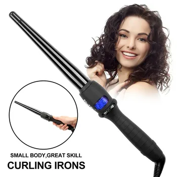 

LCD Curlers Conical Curling Iron Single Tube Ceramic Glaze Pear Flower Cone Electric Hair Curly Hair