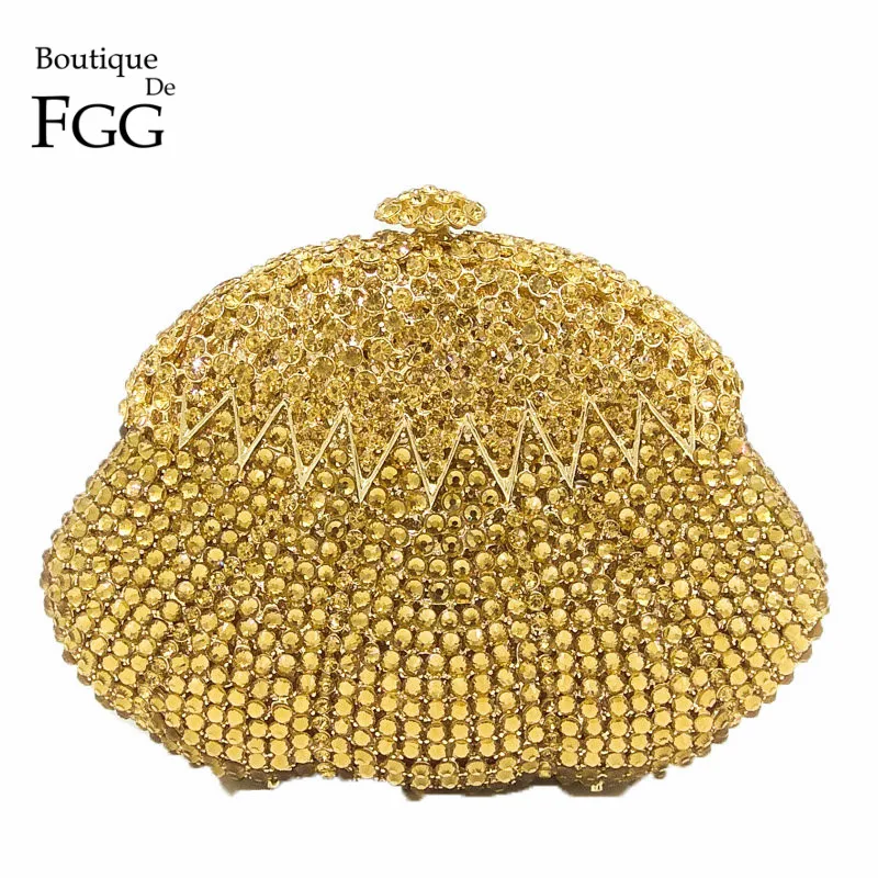 

Boutique De FGG Dazzling Gold Crystal Women Evening Clutches Bag Hollow Out Diamond Party Handbags Bridal Clutch Wedding Purse