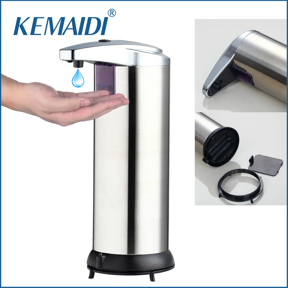 

KEMAIDI Modern Automatic Sensor Soap Dispenser Stainless Steel Hands Free Touch Sanitizer Dispenser for Kitchen/Bathroom Set