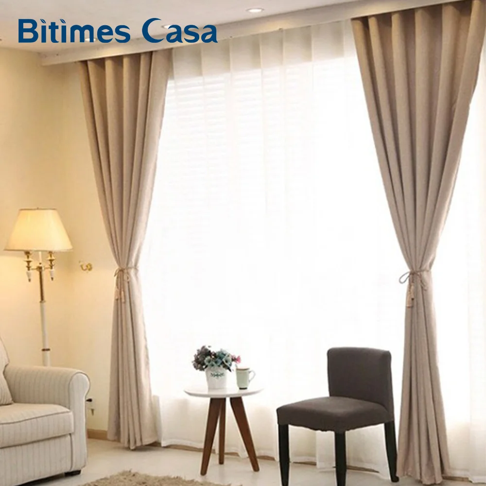 US $100.00 Customized Thick Linen Blackout Window Curtain Drapes Twill Pattern Polyester For Living Room Bedroom