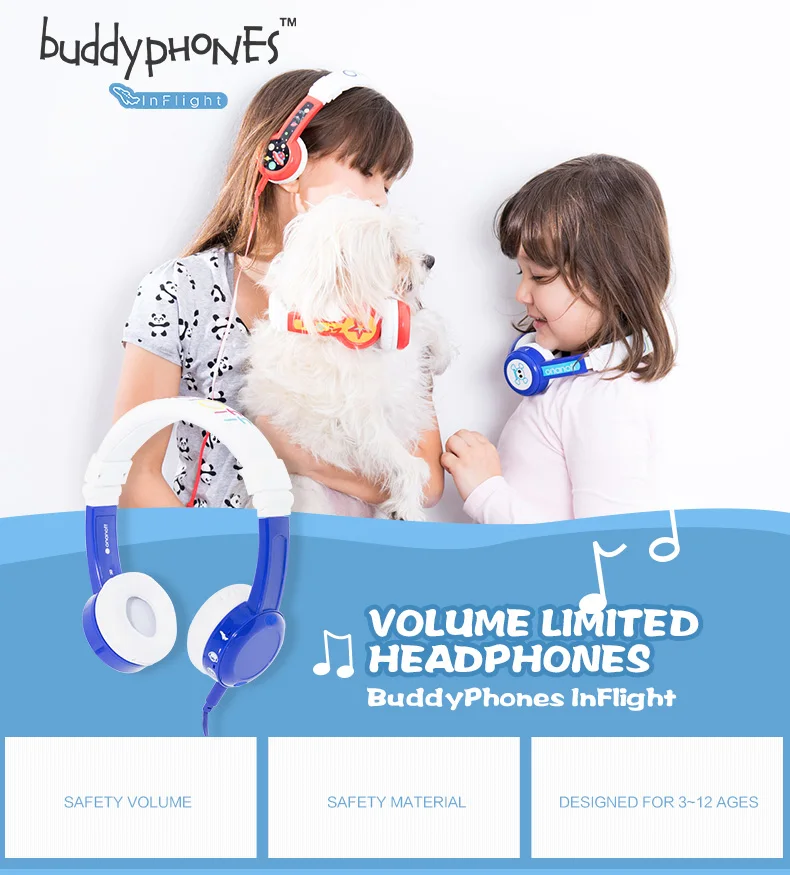 ONANOFF Kids Volume Limited Headphones BuddyPhones InFlight Professional Children Over Ear Headsets Health Listening Earphones