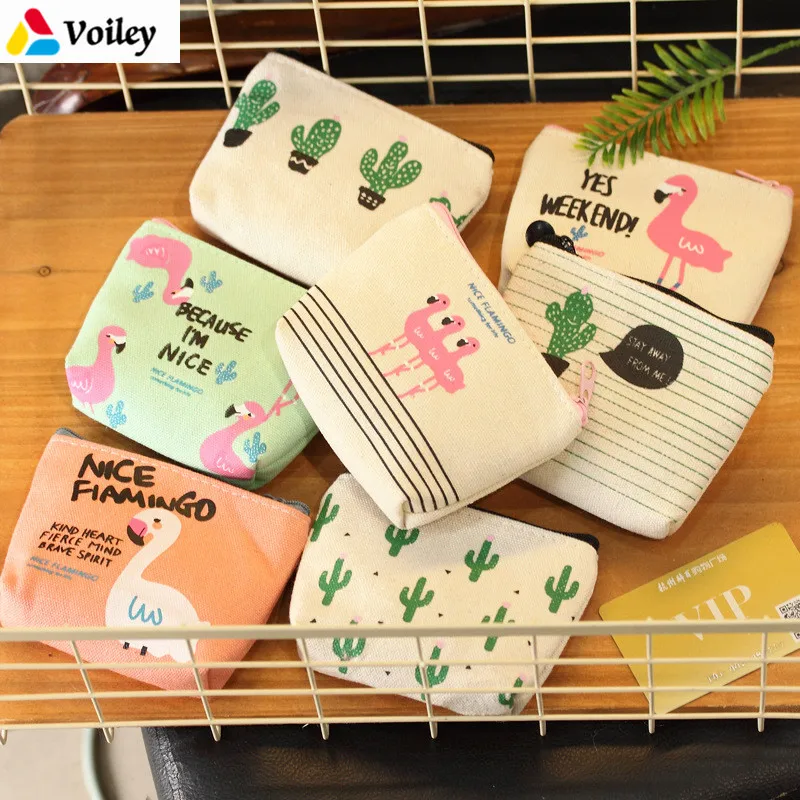 

Birthday Party Sweet Flamingo Cacti Coin Purses Baby Shower Canvas Coin Wallet Gift Pocket Decorations Kids Wedding Halloween,Q